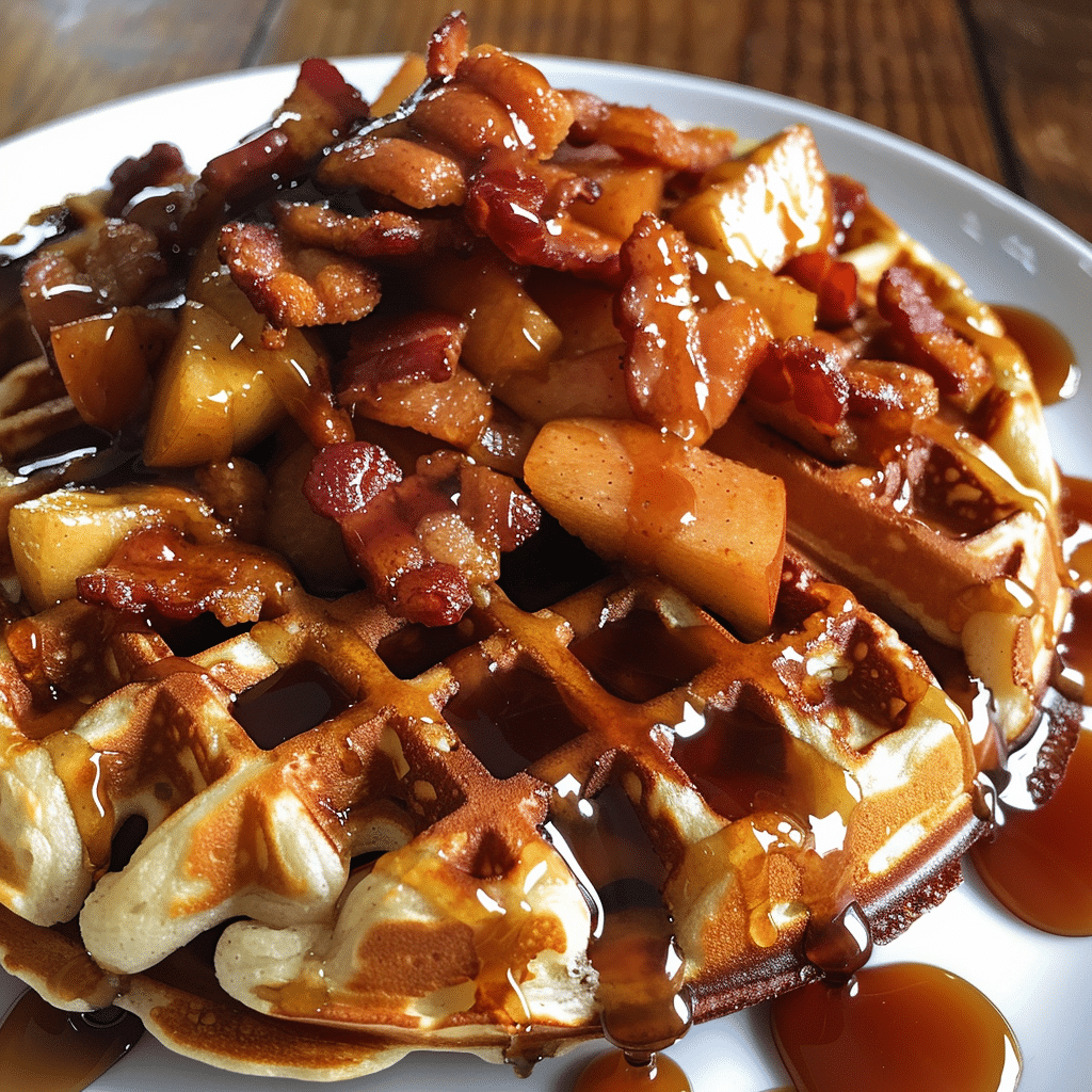 Caramel Apple Bacon Waffles with Maple Drizzle — chef-tested restaurant-quality photo