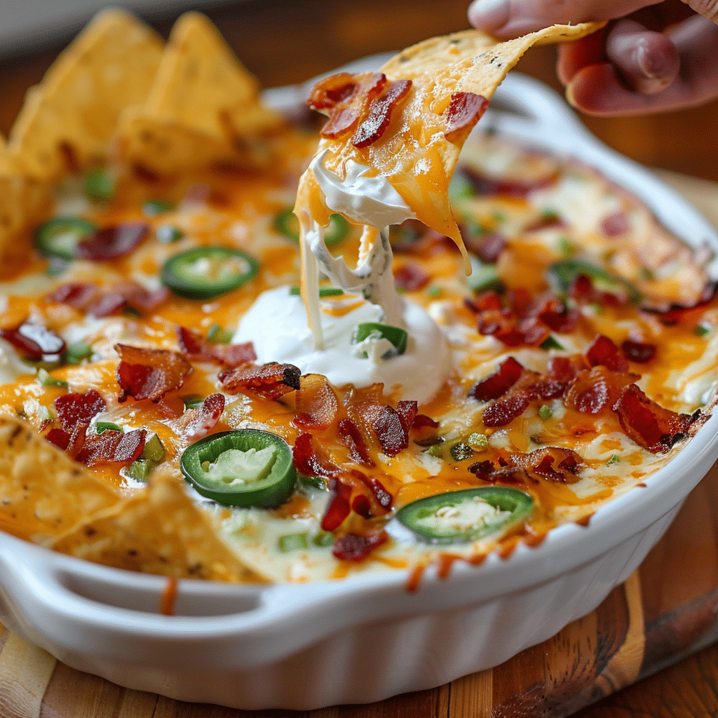 How to make Cheesy Bacon Jalapeño Popper Dip with Tortilla Chips — key cooking step
