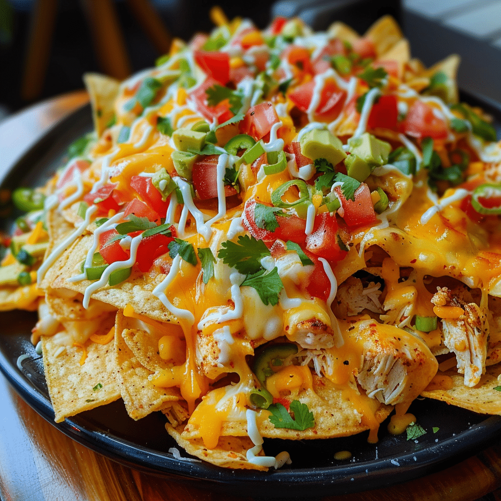 How to make Crispy Chicken Nachos with Spicy Cheese Drizzle — key cooking step