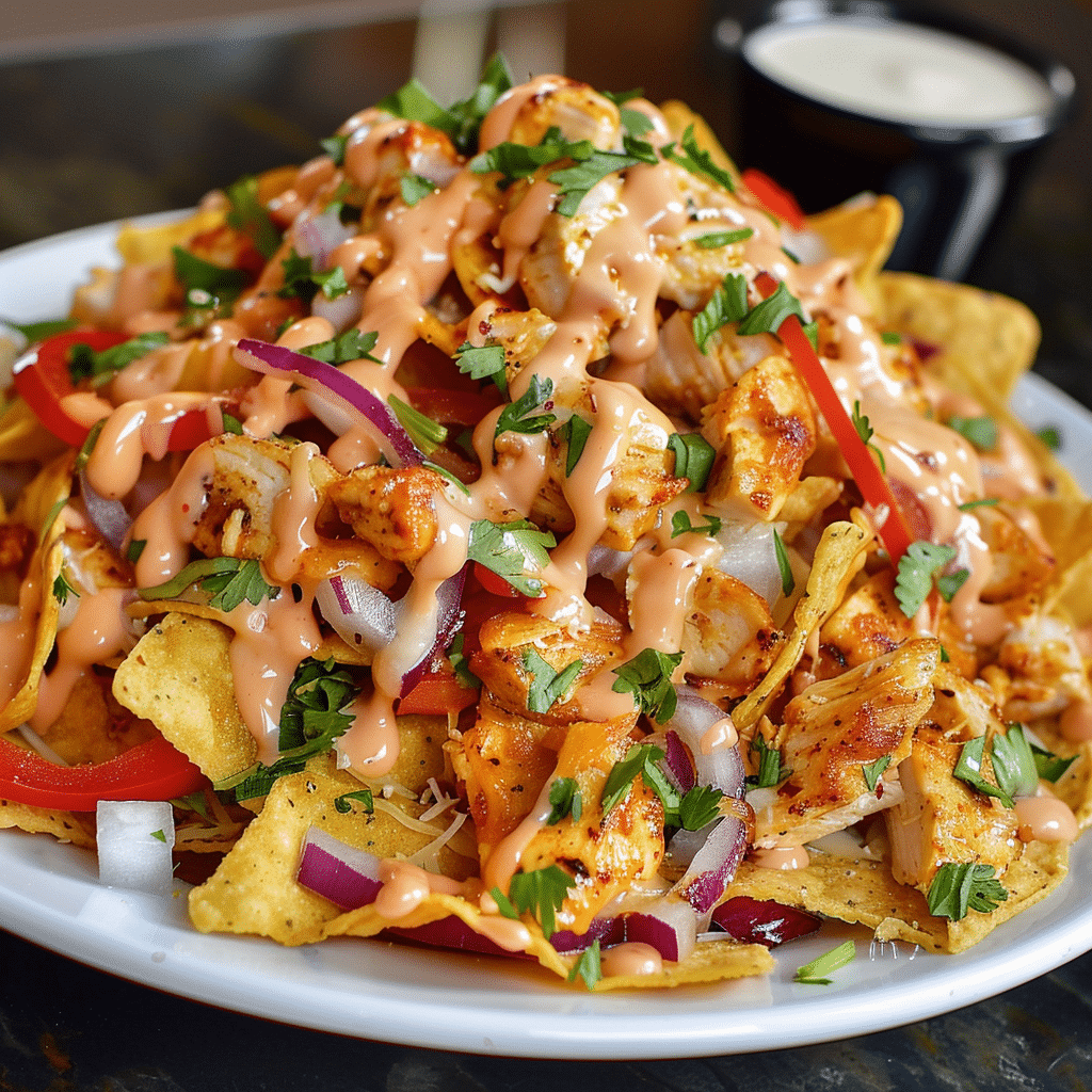 Crispy Chicken Nachos with Spicy Cheese Drizzle — chef-tested restaurant-quality photo