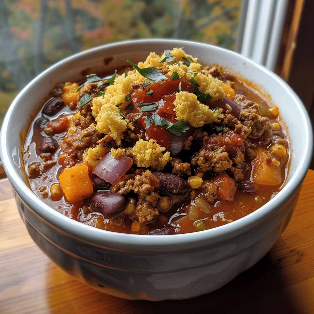 How to make Harvest Pumpkin Chili with Cornbread Topping — key cooking step