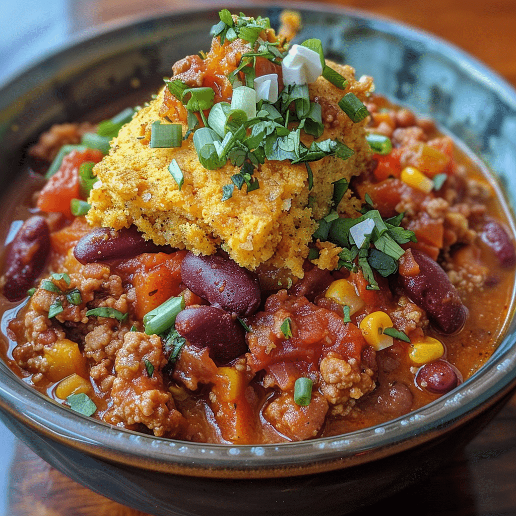 Harvest Pumpkin Chili with Cornbread Topping — chef-tested restaurant-quality photo