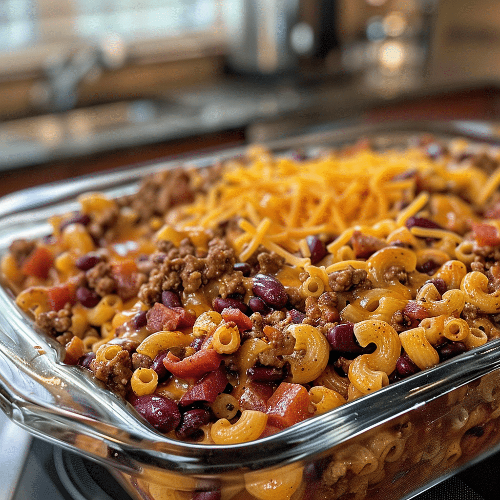 How to make Hearty Chili Mac Casserole with Cheddar Topping — key cooking step