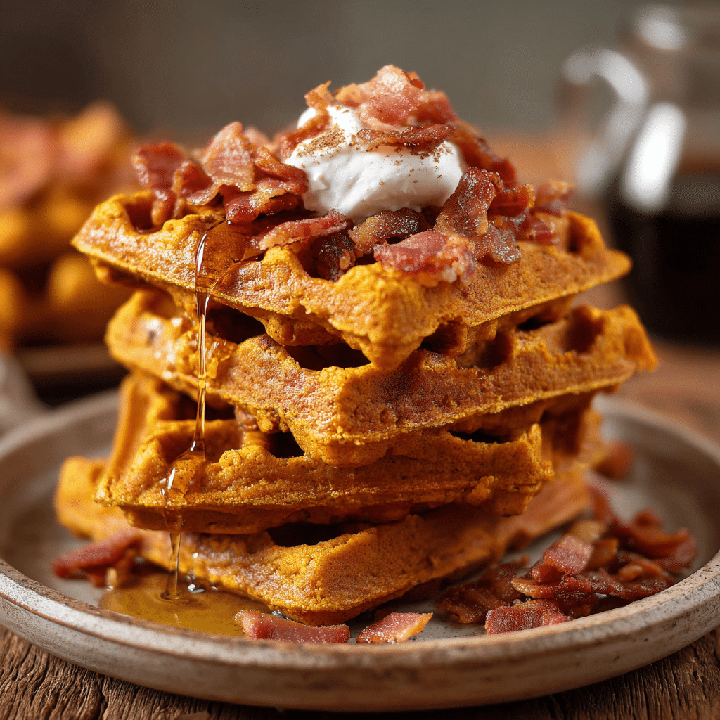 Maple-Bacon Pumpkin Spice Waffles — chef-tested restaurant-quality photo
