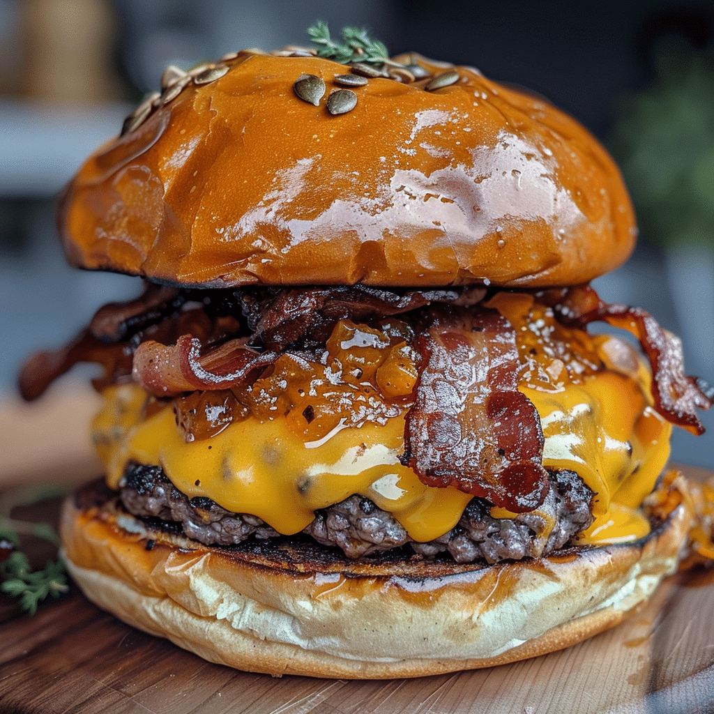 Pumpkin Spice Maple Bacon Cheeseburger — chef-tested restaurant-quality photo