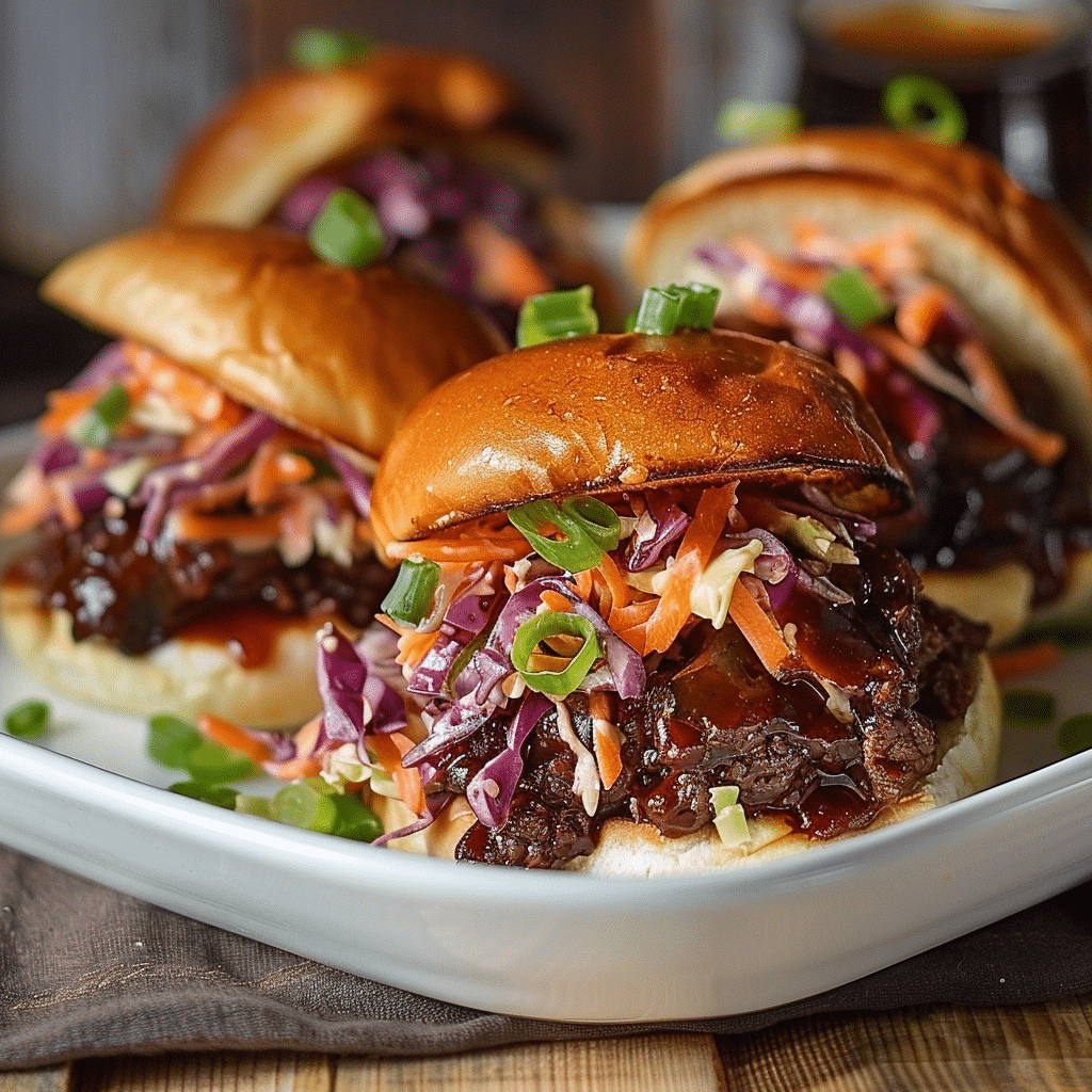 How to make Smoky BBQ Beef Sliders with Tangy Slaw — key cooking step