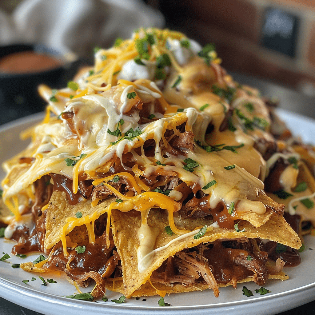 Smoky BBQ Pulled Pork Nachos with Cheese Sauce — chef-tested restaurant-quality photo