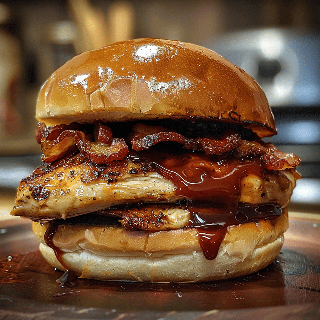 How to make Smoky Maple Bacon BBQ Chicken Sandwich — key cooking step