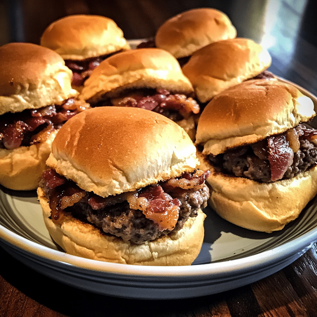 How to make Bacon-Maple Stuffed Burger Sliders for Game Day Cheers — key cooking step