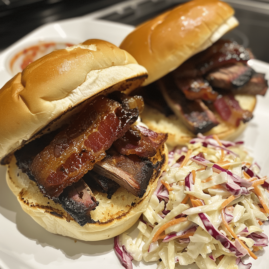 How to make BBQ Bacon Smoked Brisket Sliders with Tangy Slaw — key cooking step