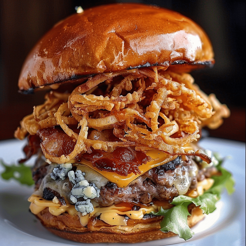 How to make Blue Cheese Bacon Burger with Crispy Onion Straws — key cooking step