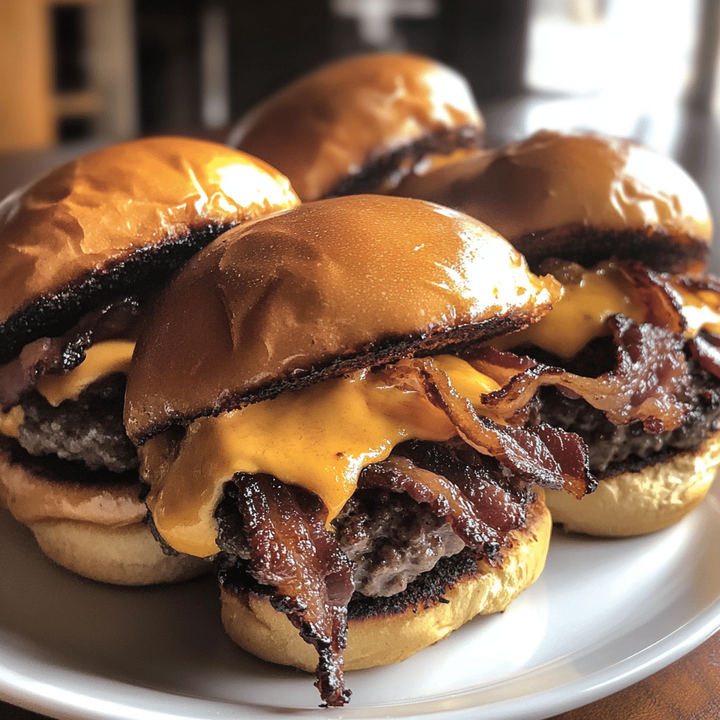 How to make Cheddar-Stuffed Bacon Burger Sliders with Caramelized Onions — key cooking step