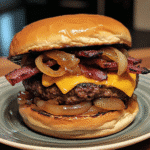Cheddar-Stuffed Maple Bacon Burger with Caramelized Onions — chef-tested restaurant-quality photo