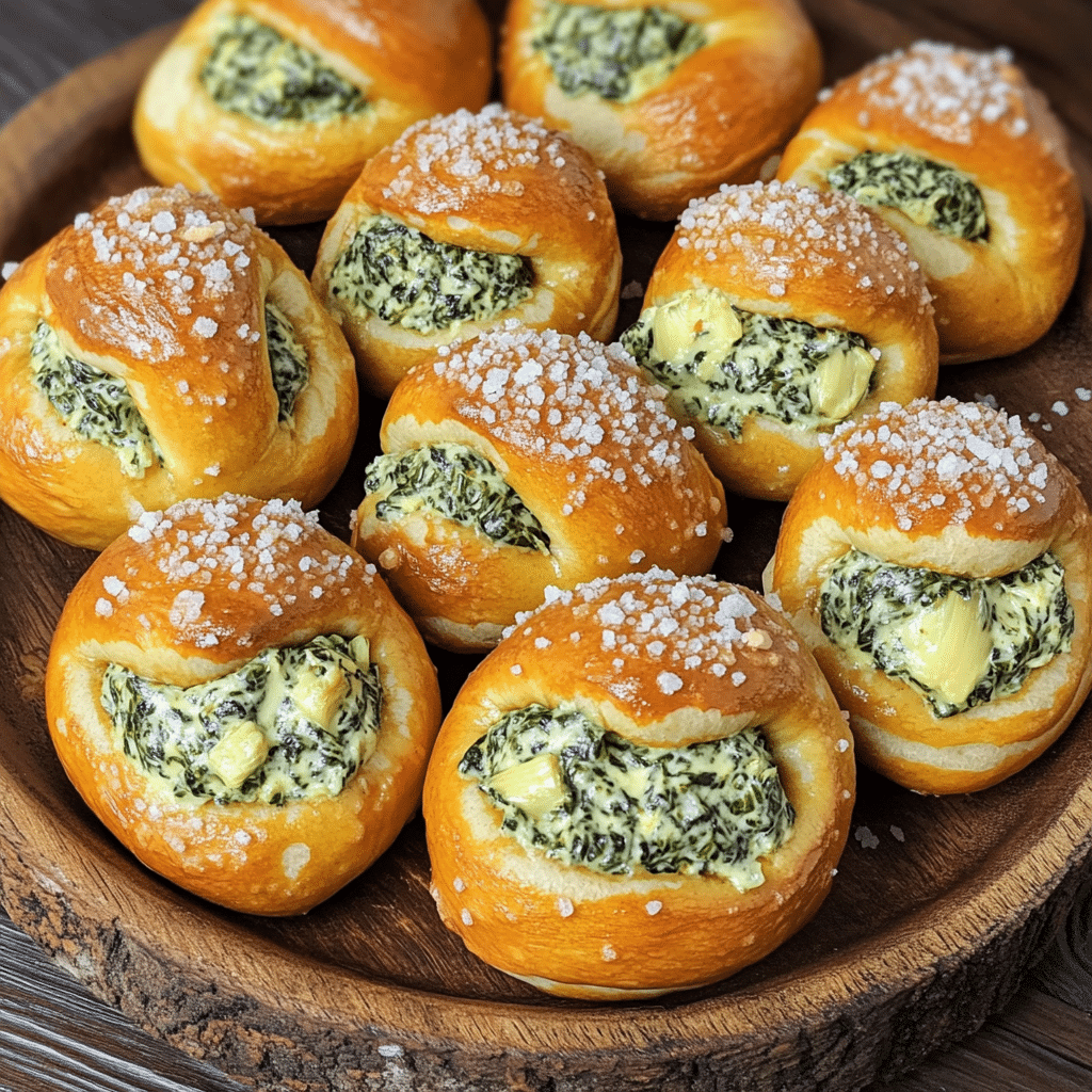 How to make Cheesy Spinach Artichoke Dip Stuffed Pretzel Bites — key cooking step