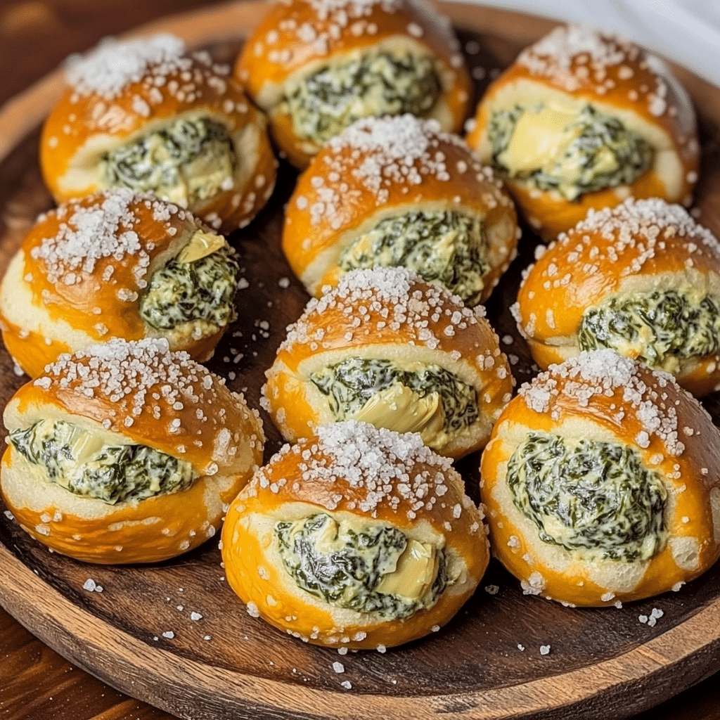 Cheesy Spinach Artichoke Dip Stuffed Pretzel Bites — chef-tested restaurant-quality photo