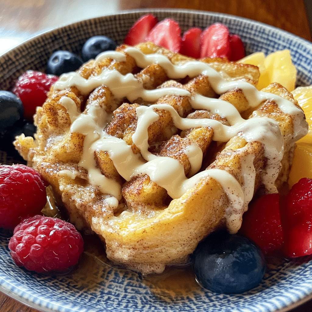 cinnamon roll french toast bake with cream cheese drizzle
