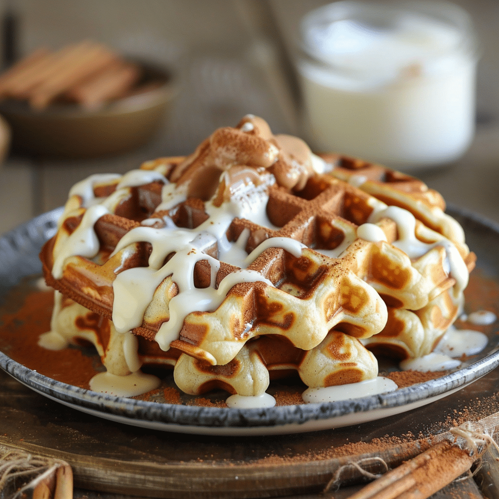 How to make Cinnamon Roll Waffles with Cream Cheese Drizzle — key cooking step