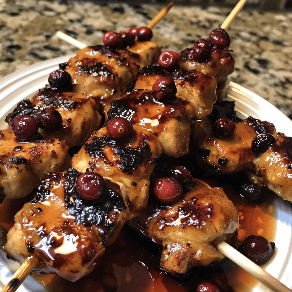 How to make Cranberry Apple Glazed Chicken Skewers — key cooking step