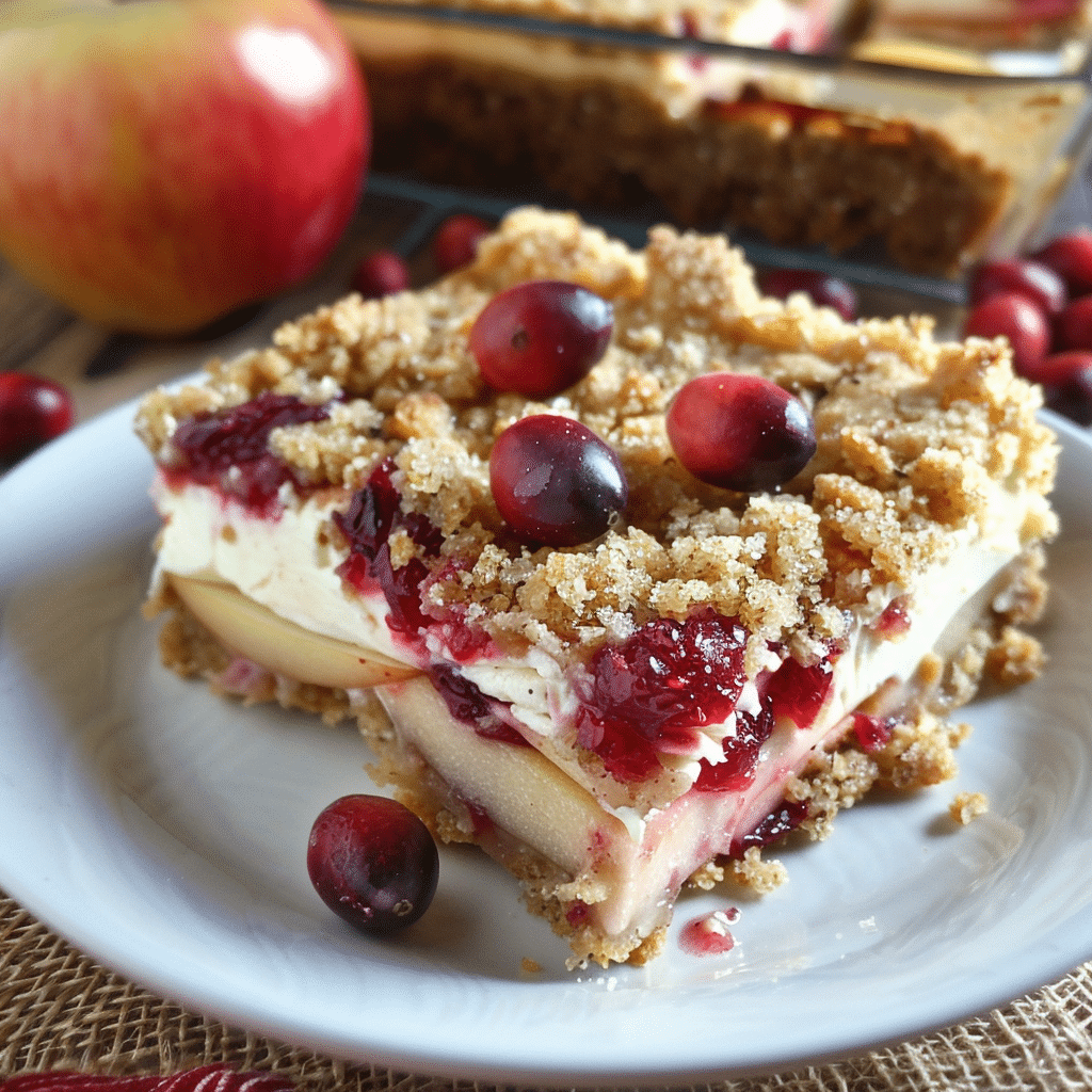 Cranberry Apple Pie Cheesecake Bars for Thanksgiving — chef-tested restaurant-quality photo