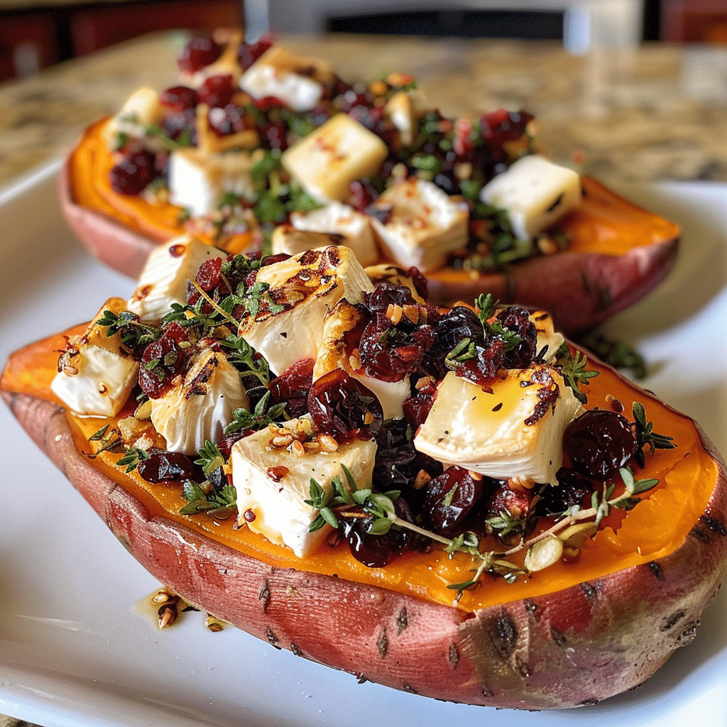 cranberry brie stuffed sweet potato step