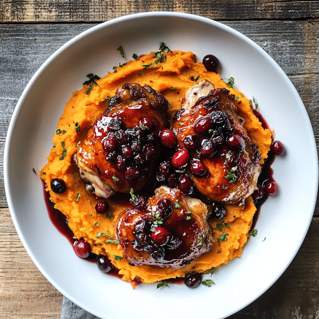 How to make Cranberry Maple Glazed Chicken Thighs on Sweet Potato Mash — key cooking step