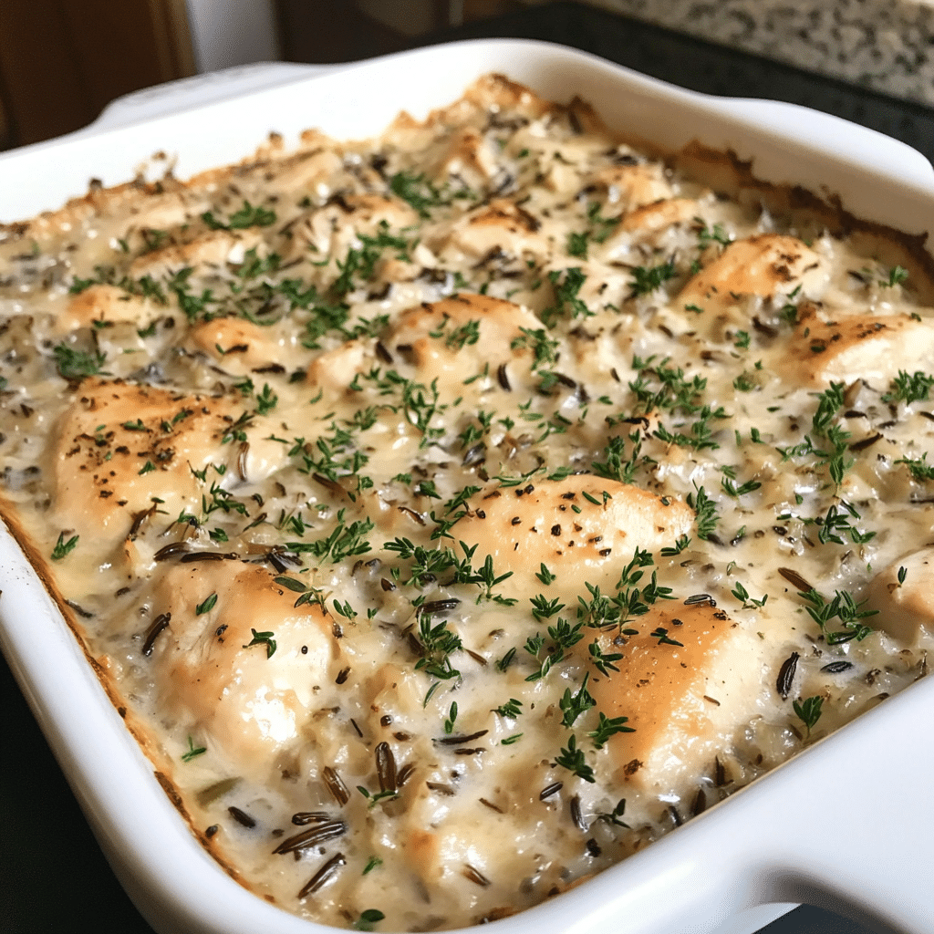 How to make Creamy Chicken and Wild Rice Casserole with Herbs — key cooking step