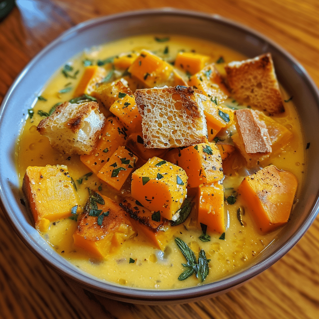 How to make Creamy Harvest Vegetable Soup with Sage Croutons — key cooking step