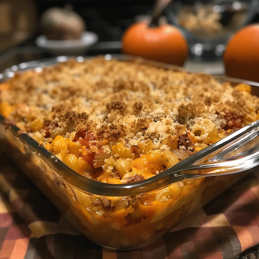 How to make Creamy Pumpkin Chili Mac Casserole with Cheddar Crust — key cooking step