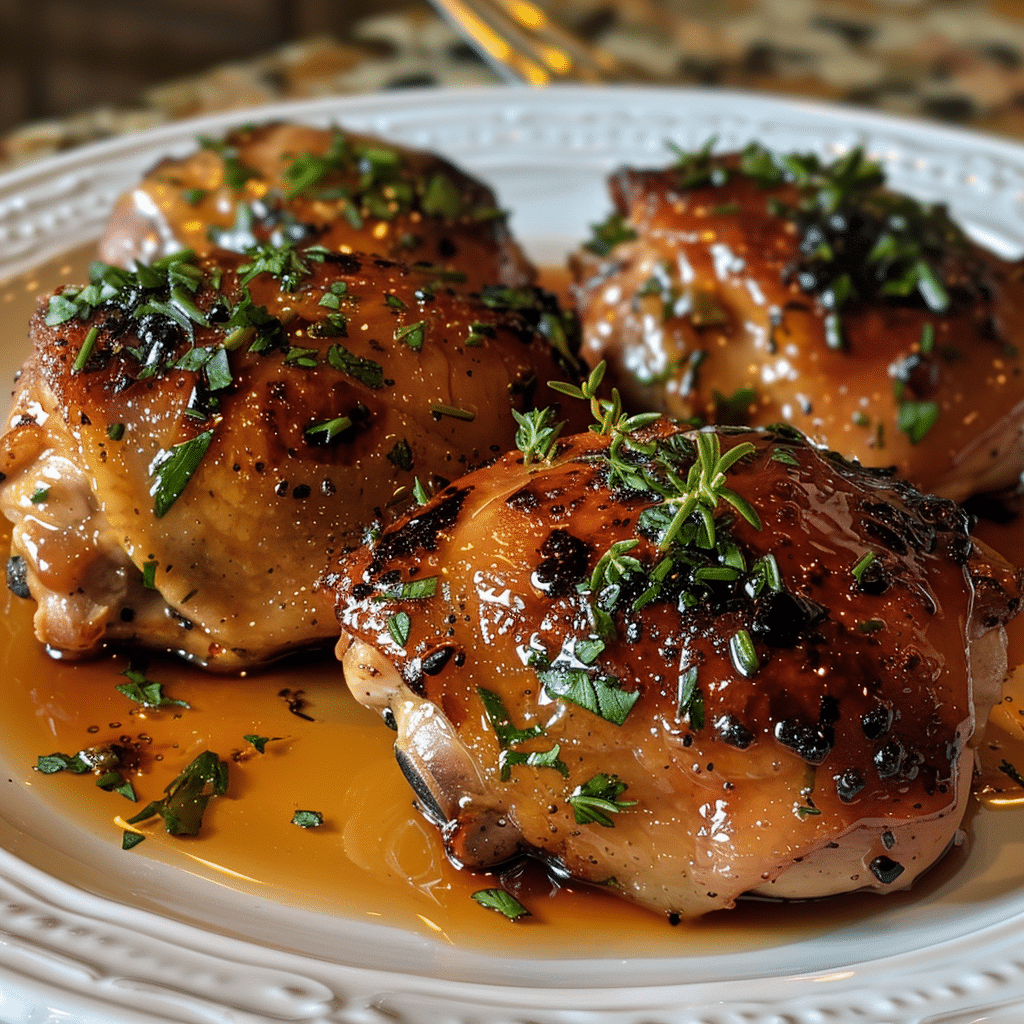 How to make Crispy Maple Bourbon Chicken Thighs with Herb Glaze — key cooking step