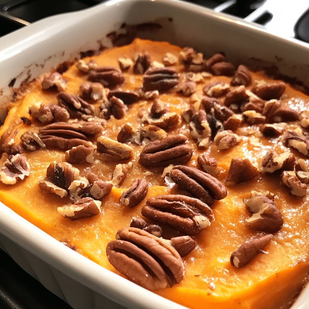 How to make Festive Sweet Potato and Pecan Casserole for Thanksgiving — key cooking step