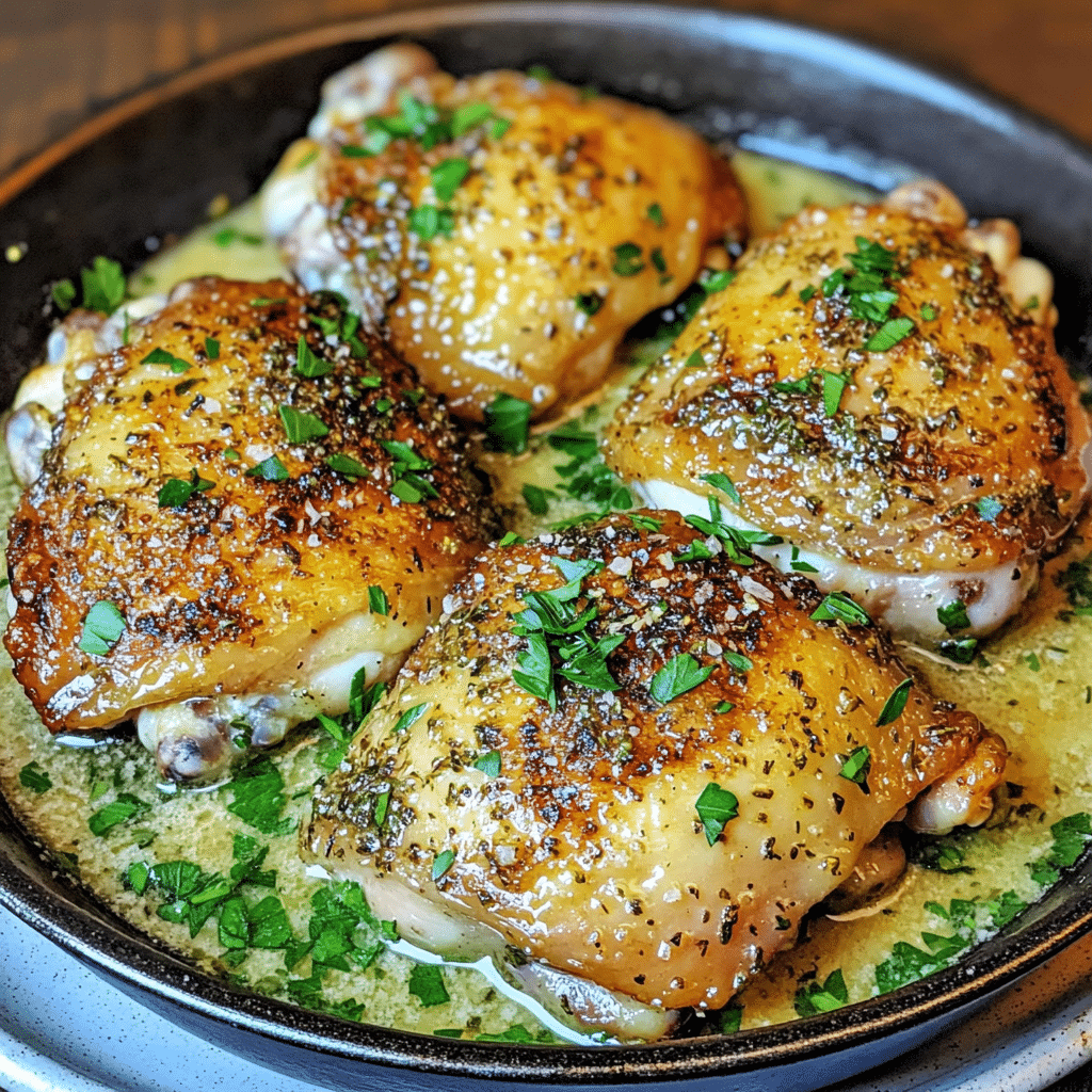 How to make Garlic Herb Butter Chicken Thighs with Crispy Skin — key cooking step