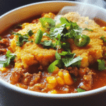 Ghoulishly Good Spicy Pumpkin Chili with Cornbread Topping — chef-tested restaurant-quality photo