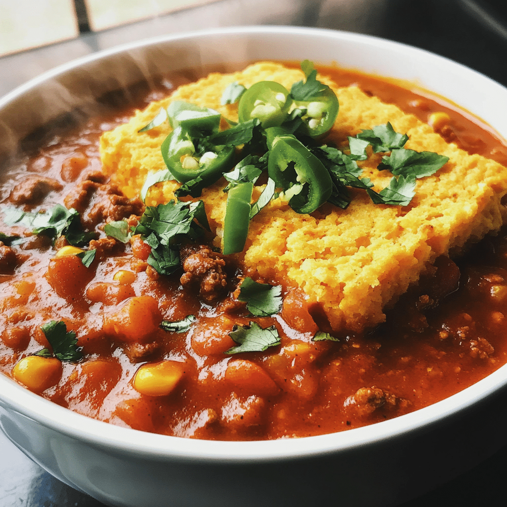 How to make Ghoulishly Good Spicy Pumpkin Chili with Cornbread Topping — key cooking step
