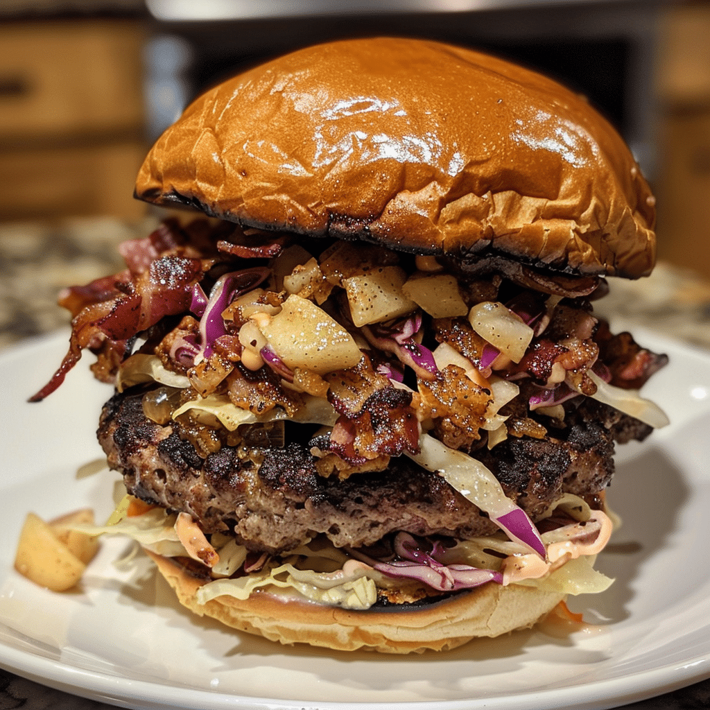 How to make Harvest Maple Bacon Burger with Spiced Apple Slaw — key cooking step