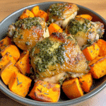 How to make Herb Butter Chicken Thighs with Sweet Potatoes — key cooking step