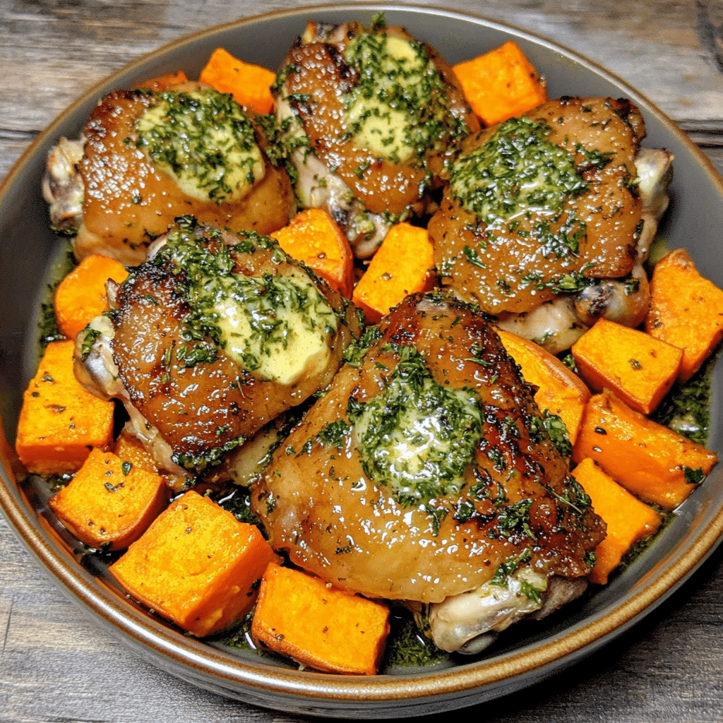 Herb Butter Chicken Thighs with Sweet Potatoes — chef-tested restaurant-quality photo