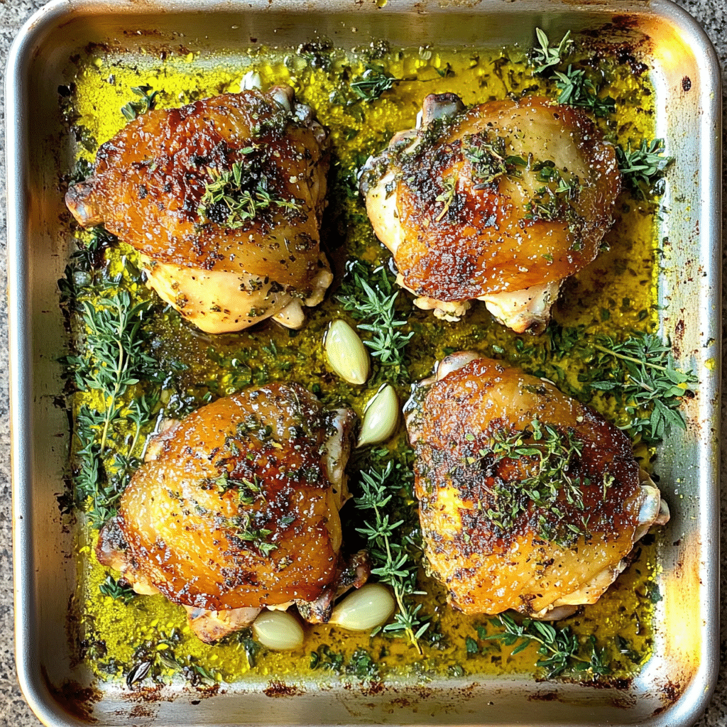 How to make Herb-Infused Garlic Butter Chicken Thighs Sheet Pan Bake — key cooking step