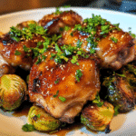 Honey Garlic Chicken Thighs with Roasted Brussels Sprouts — chef-tested restaurant-quality photo