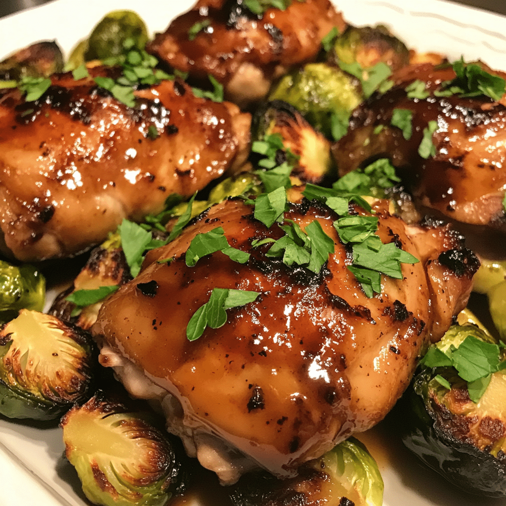 How to make Honey Garlic Chicken Thighs with Roasted Brussels Sprouts — key cooking step