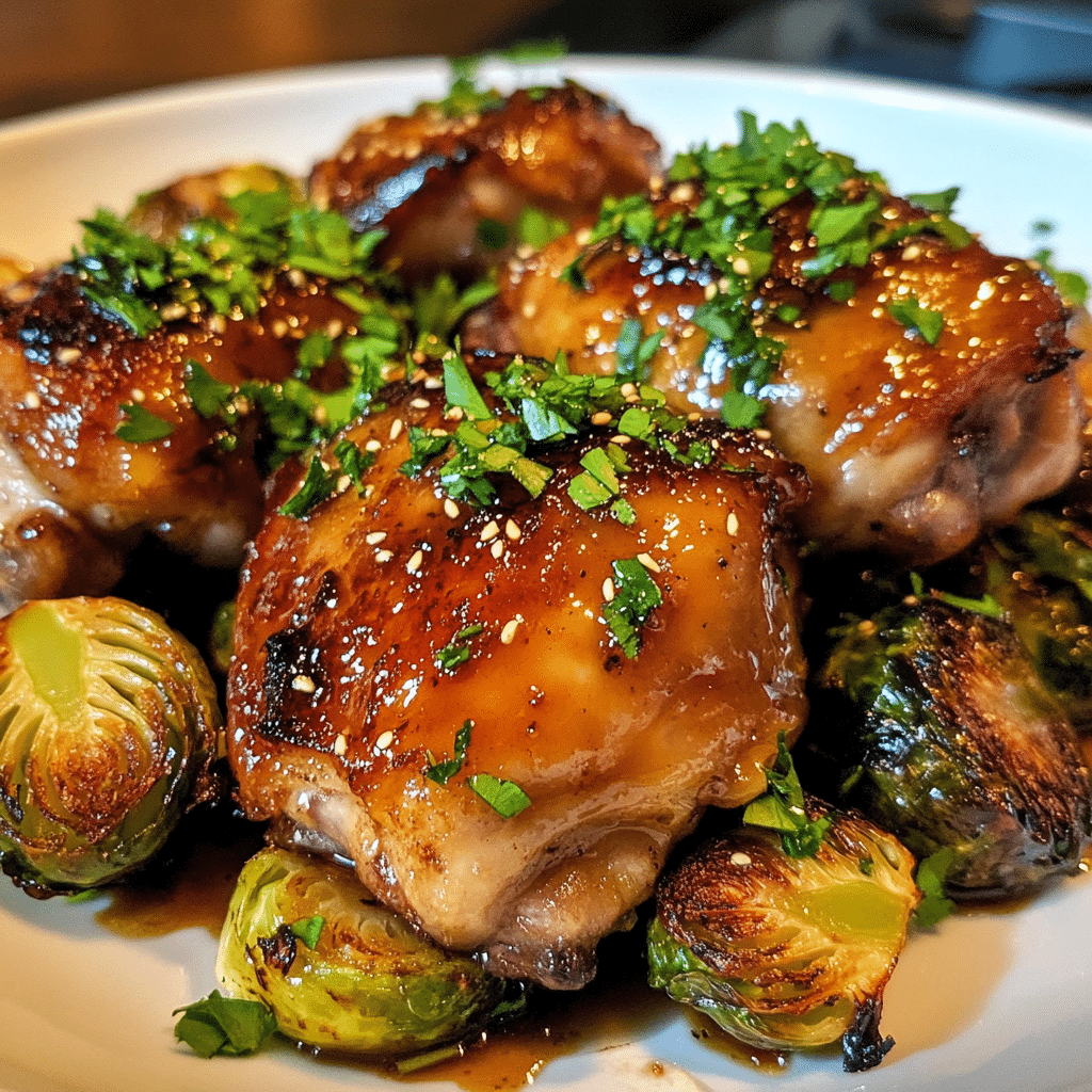 Honey Garlic Chicken Thighs with Roasted Brussels Sprouts — chef-tested restaurant-quality photo
