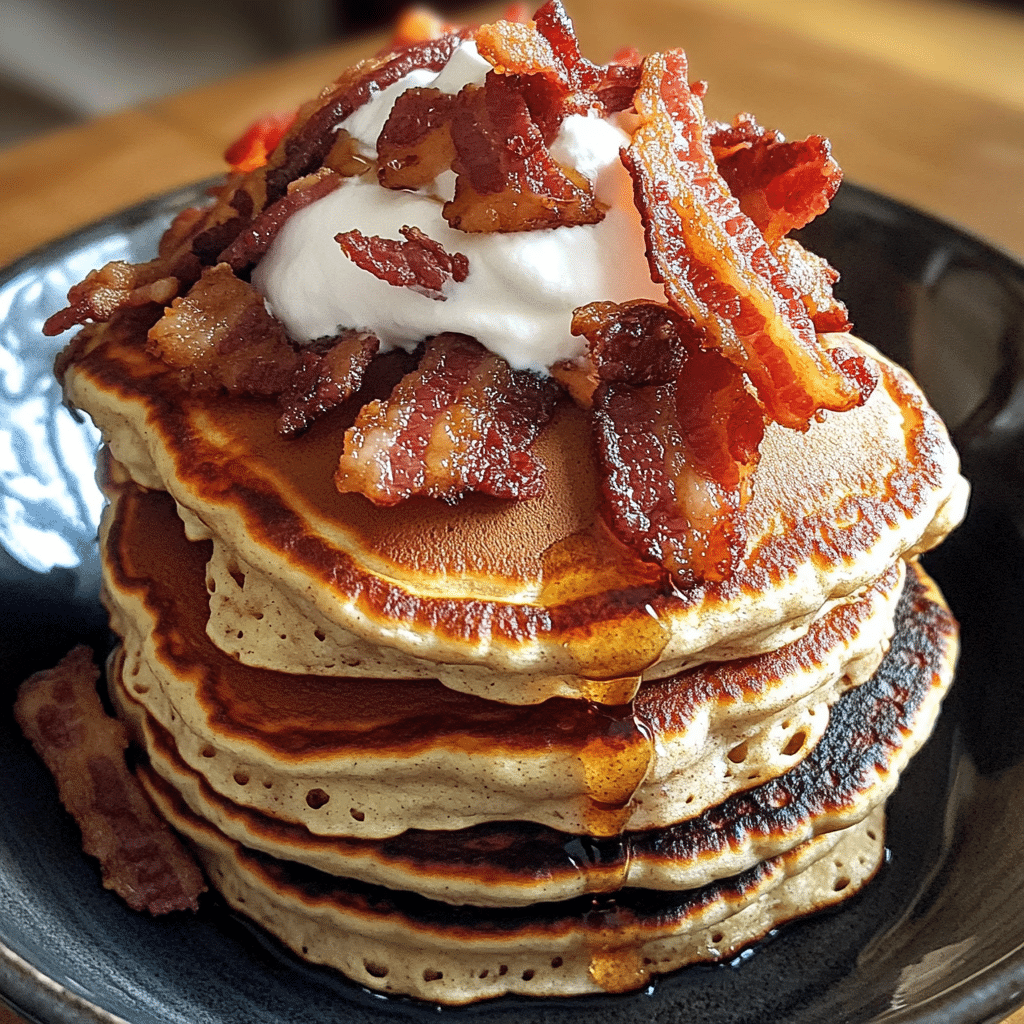 Maple Bacon Pancakes with Whipped Cream Drizzle — chef-tested restaurant-quality photo