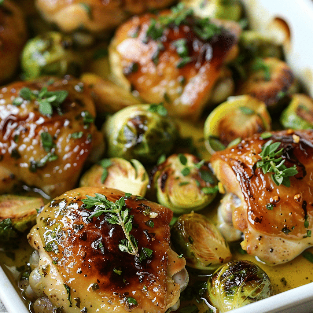 Maple Dijon Glazed Chicken and Brussels Bake — chef-tested restaurant-quality photo