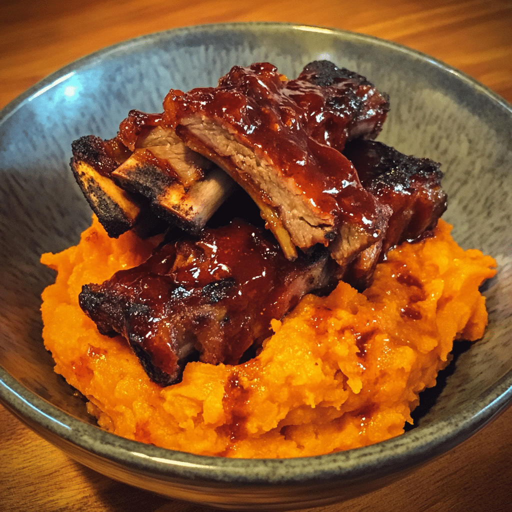 How to make Maple Glazed BBQ Ribs with Sweet Potato Mash — key cooking step