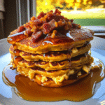 Savory Pumpkin Spice Pancakes drizzled with Maple Syrup — chef-tested restaurant-quality photo