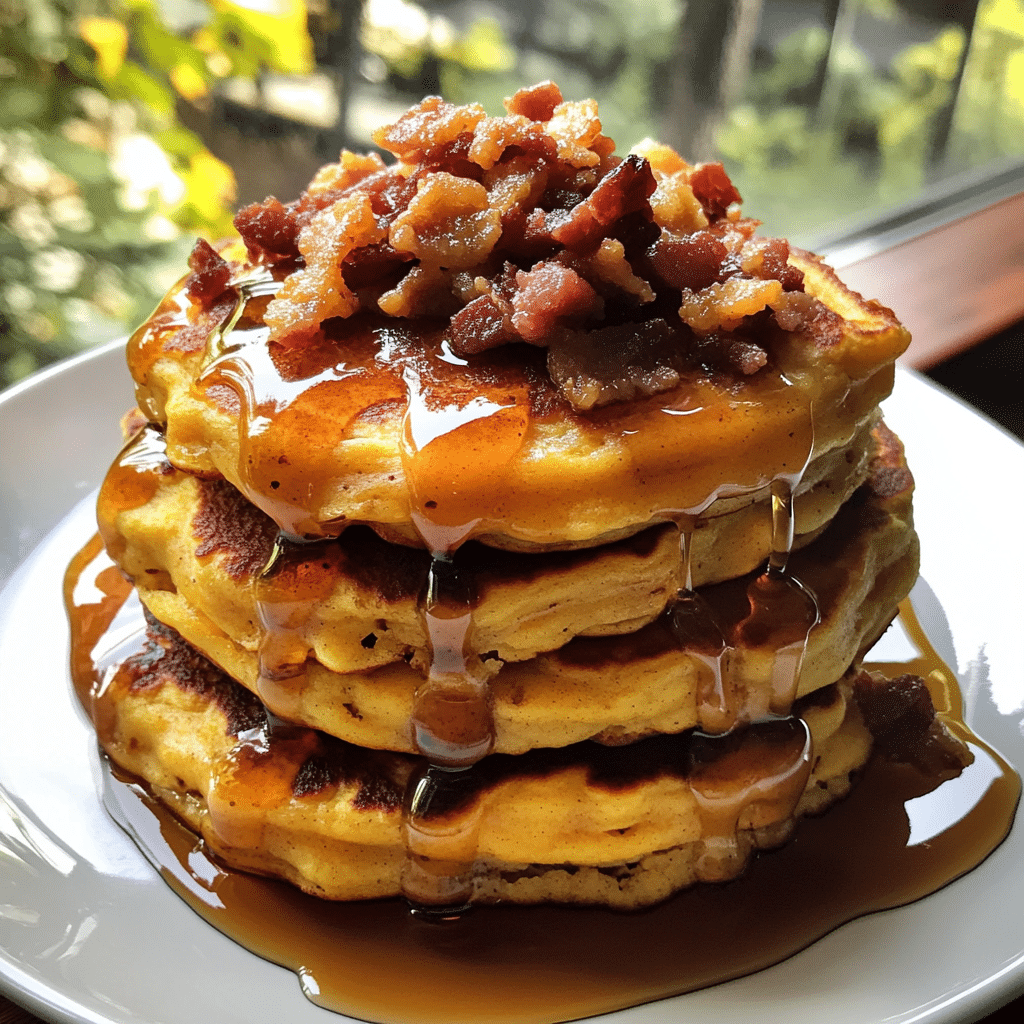 How to make Savory Pumpkin Spice Pancakes drizzled with Maple Syrup — key cooking step