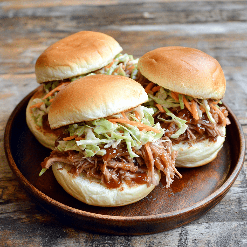 How to make Smoky BBQ Pulled Pork Sliders with Tangy Slaw — key cooking step