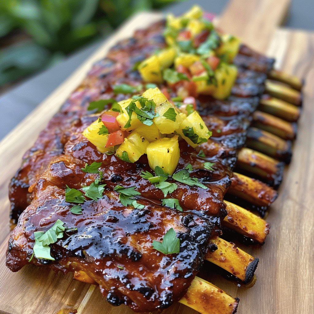Smoky Maple Bourbon Ribs with Charred Pineapple Salsa — chef-tested restaurant-quality photo