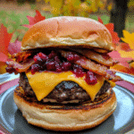 Spiced Maple Bacon Cheeseburger with Cranberry Relish — chef-tested restaurant-quality photo