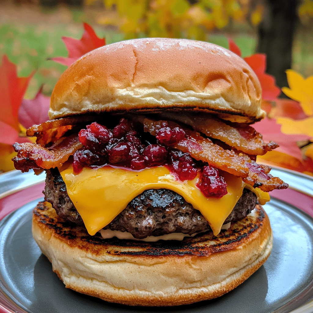 Spiced Maple Bacon Cheeseburger with Cranberry Relish — chef-tested restaurant-quality photo
