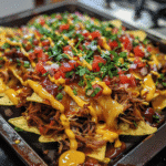 Spicy BBQ Pulled Pork Nachos with Cheese Drizzle — chef-tested restaurant-quality photo
